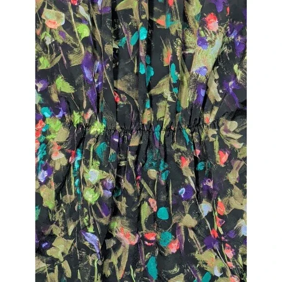 J.Crew Women M Abstract Floral Flutter Sleeve Button Front Blouse Scoop Neck - Picture 5 of 11